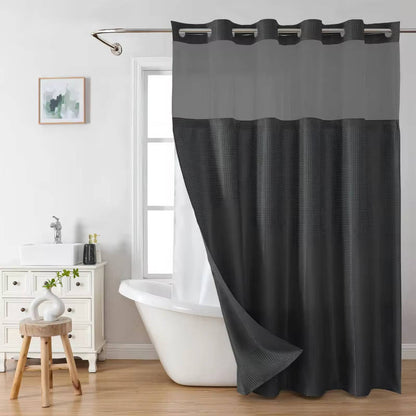 Waffle Weave Shower Curtain with Mesh Window