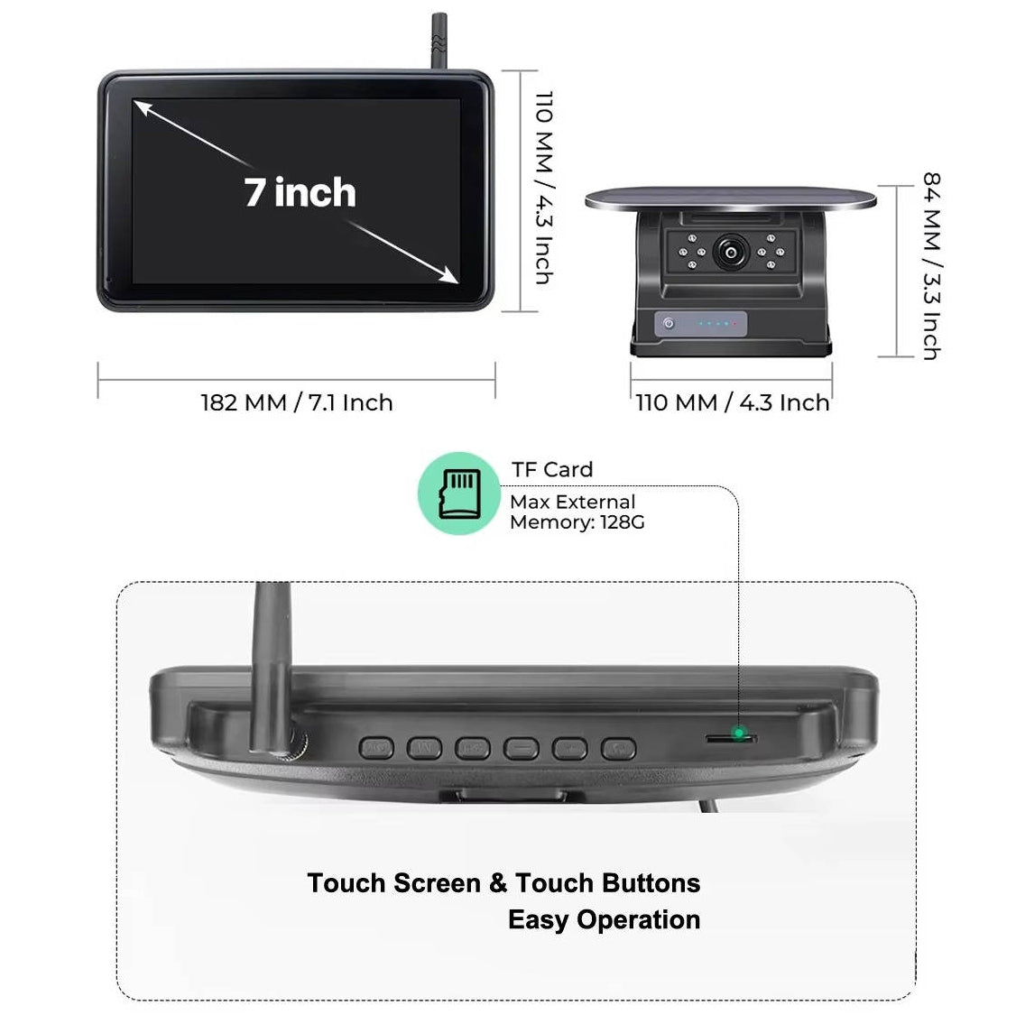 Wireless Solar Backup Camera Kit, HD 1080P