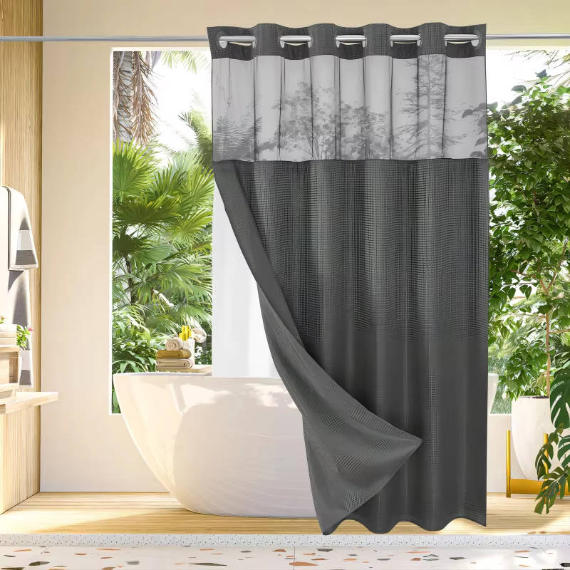 Waffle Weave Shower Curtain with Mesh Window