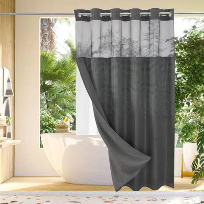 Waffle Weave Shower Curtain with Mesh Window