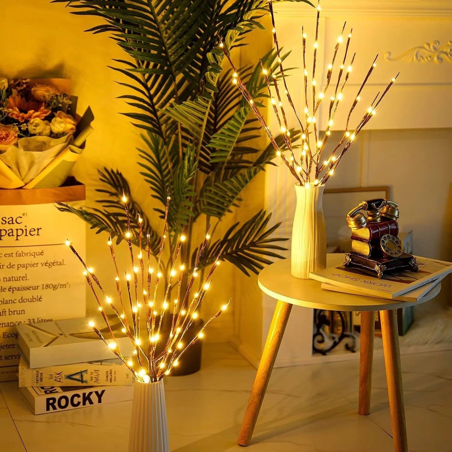 3 Pack USB Prelit Twig Lights, 60 LED Warm Glow