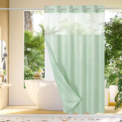 Waffle Weave Shower Curtain with Mesh Window