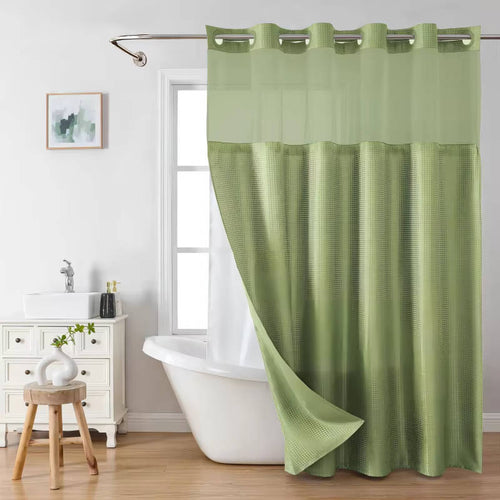 Waffle Weave Shower Curtain with Mesh Window
