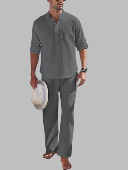 Men's Short Sleeve Shirt & Elastic Waist Shorts Set