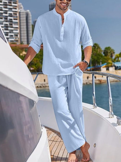 Men's Short Sleeve Shirt & Elastic Waist Shorts Set