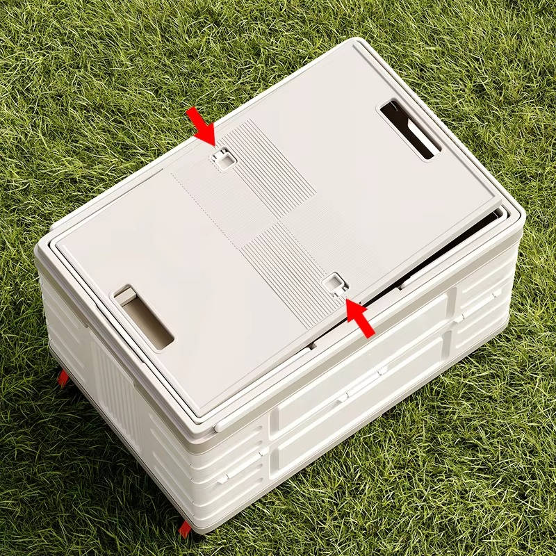 Collapsible Outdoor Storage Box with Wheels & Wood Lid