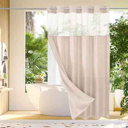 Waffle Weave Shower Curtain with Mesh Window