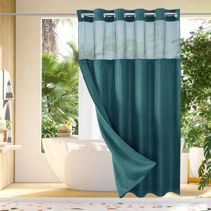 Waffle Weave Shower Curtain with Mesh Window