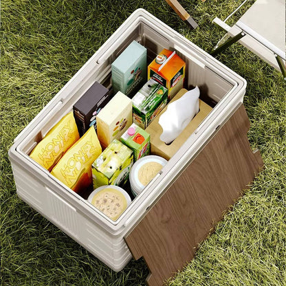Collapsible Outdoor Storage Box with Wheels & Wood Lid