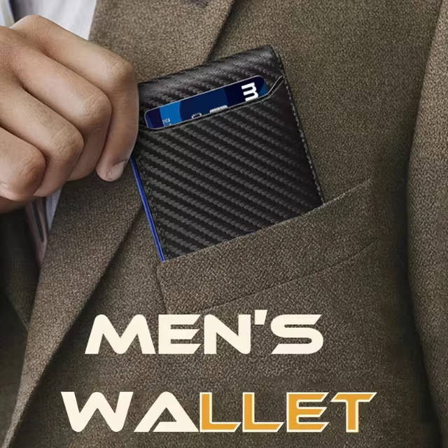 Mens Carbon Fiber RFID Bifold Card Wallet