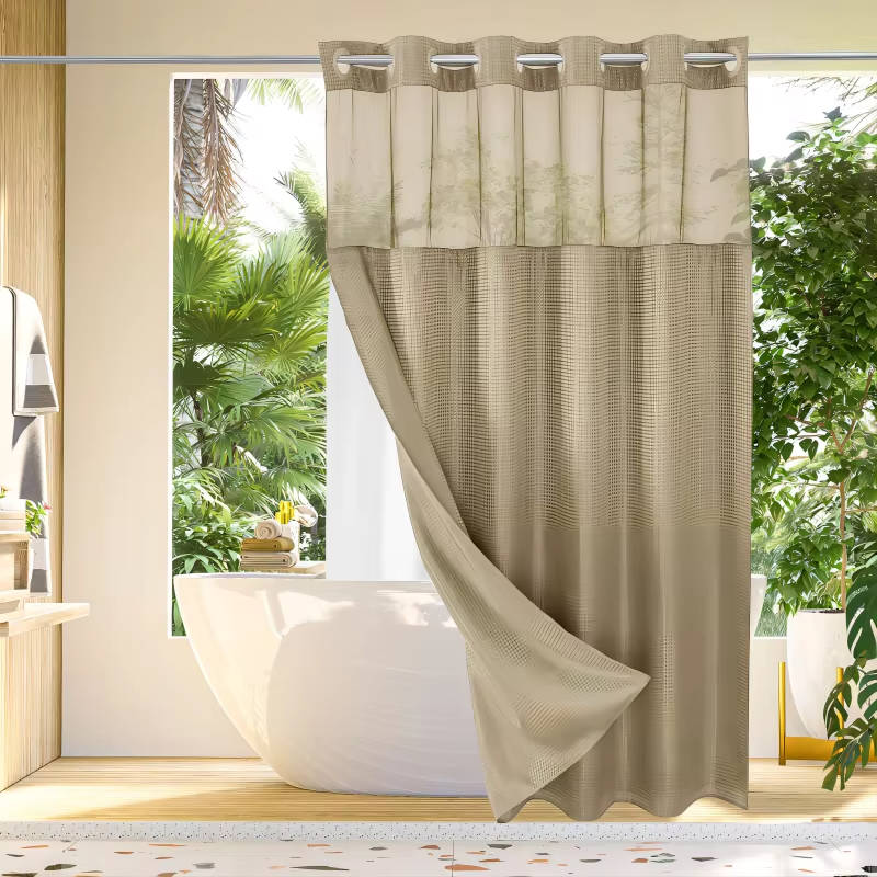 Waffle Weave Shower Curtain with Mesh Window