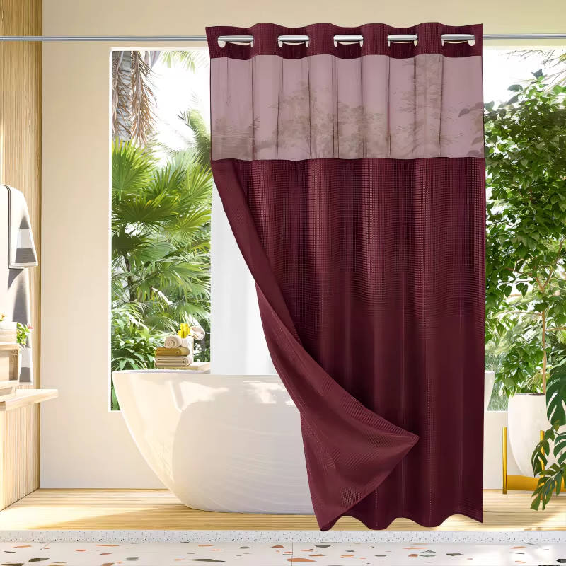 Waffle Weave Shower Curtain with Mesh Window