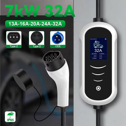Portable EV Charger 7kW 32A, Type 2