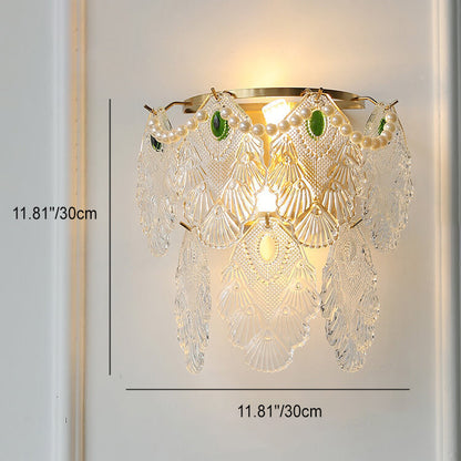 Gold Pearl Water Grain Glass Sheet 2-Light Wall Sconce Lamp