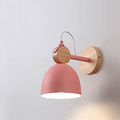 Macaron Dome Shade Wooden Chassis 1-Light Wall Sconce Lamp
