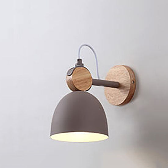 Macaron Dome Shade Wooden Chassis 1-Light Wall Sconce Lamp