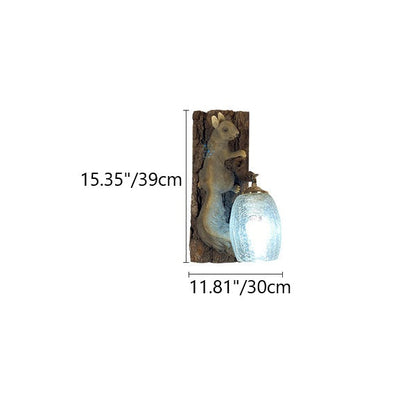 Resin Glass Squirrel Square 1-Light Wall Sconce Lamp