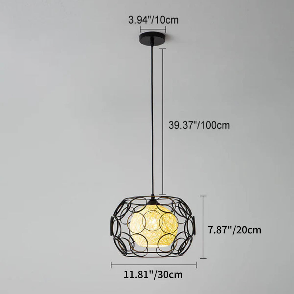 Nordic Creative Weaving Hemp Ball Iron Drum 1-Light Pendant Light