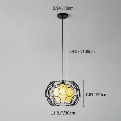 Nordic Creative Weaving Hemp Ball Iron Drum 1-Light Pendant Light