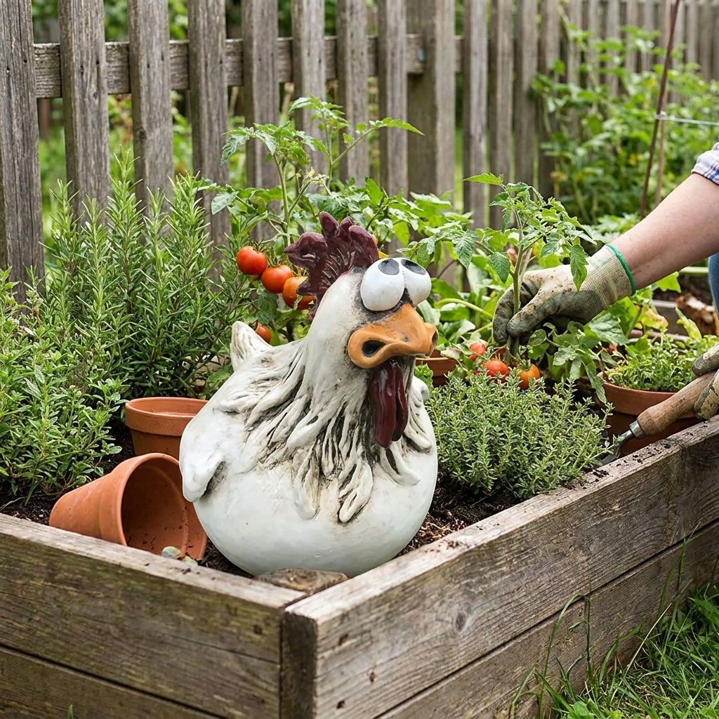 Funny Chicken Fence Decor Garden Statues lifestyle