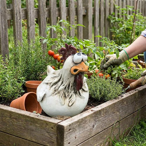 Funny Chicken Fence Decor Garden Statues lifestyle