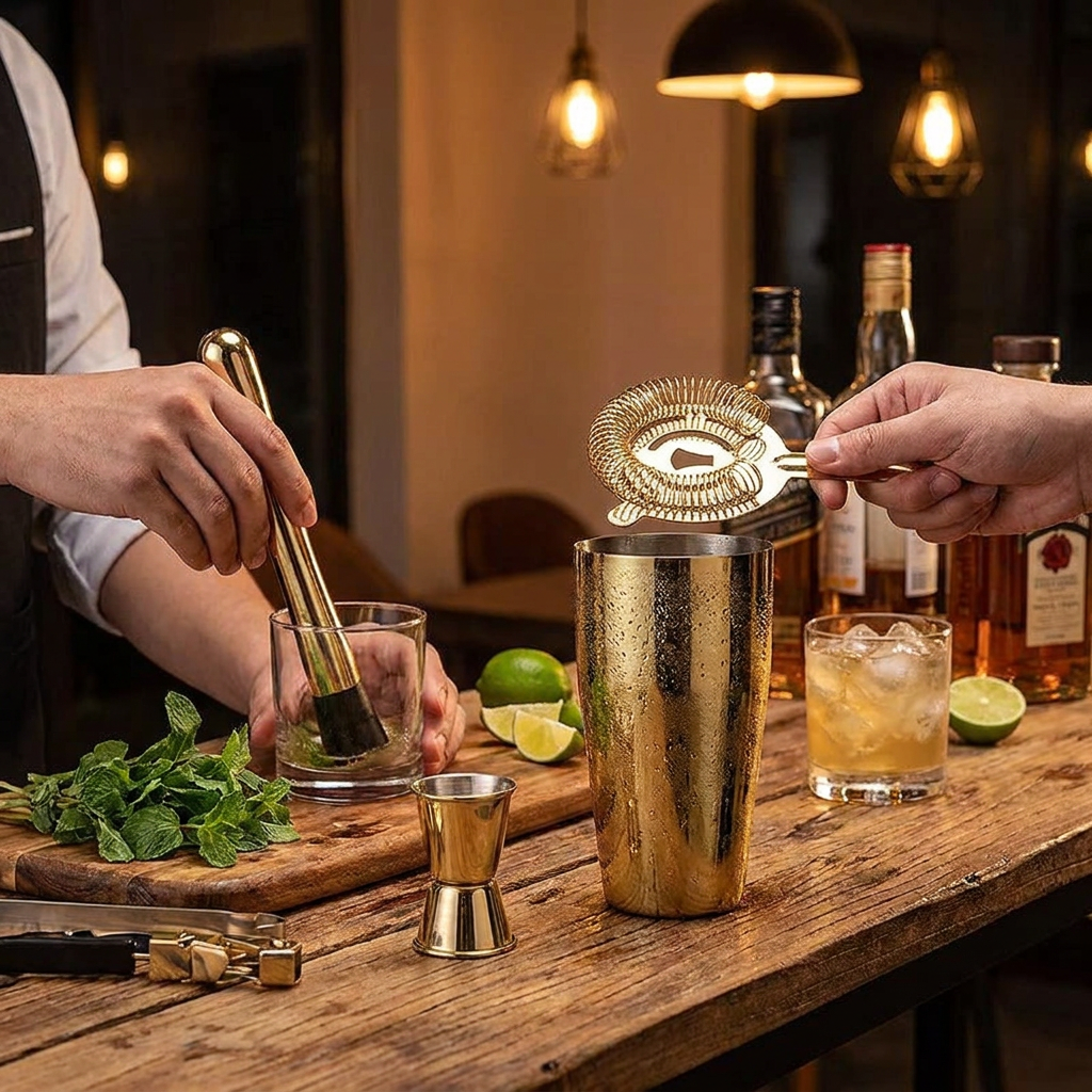 10-Piece Stainless Steel Cocktail Shaker Set lifestyle