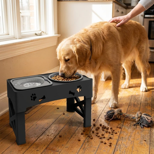 Adjustable Raised Dog Slow Feeder Bowl lifestyle