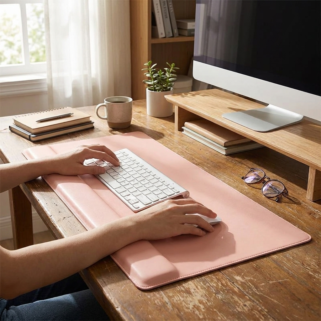 Desk mat on home office desk — lifestyle