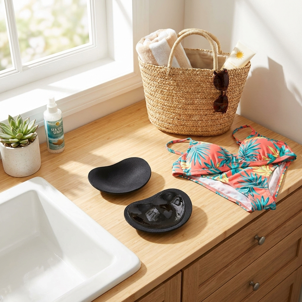 Bikini insert pads getting-ready scene — lifestyle
