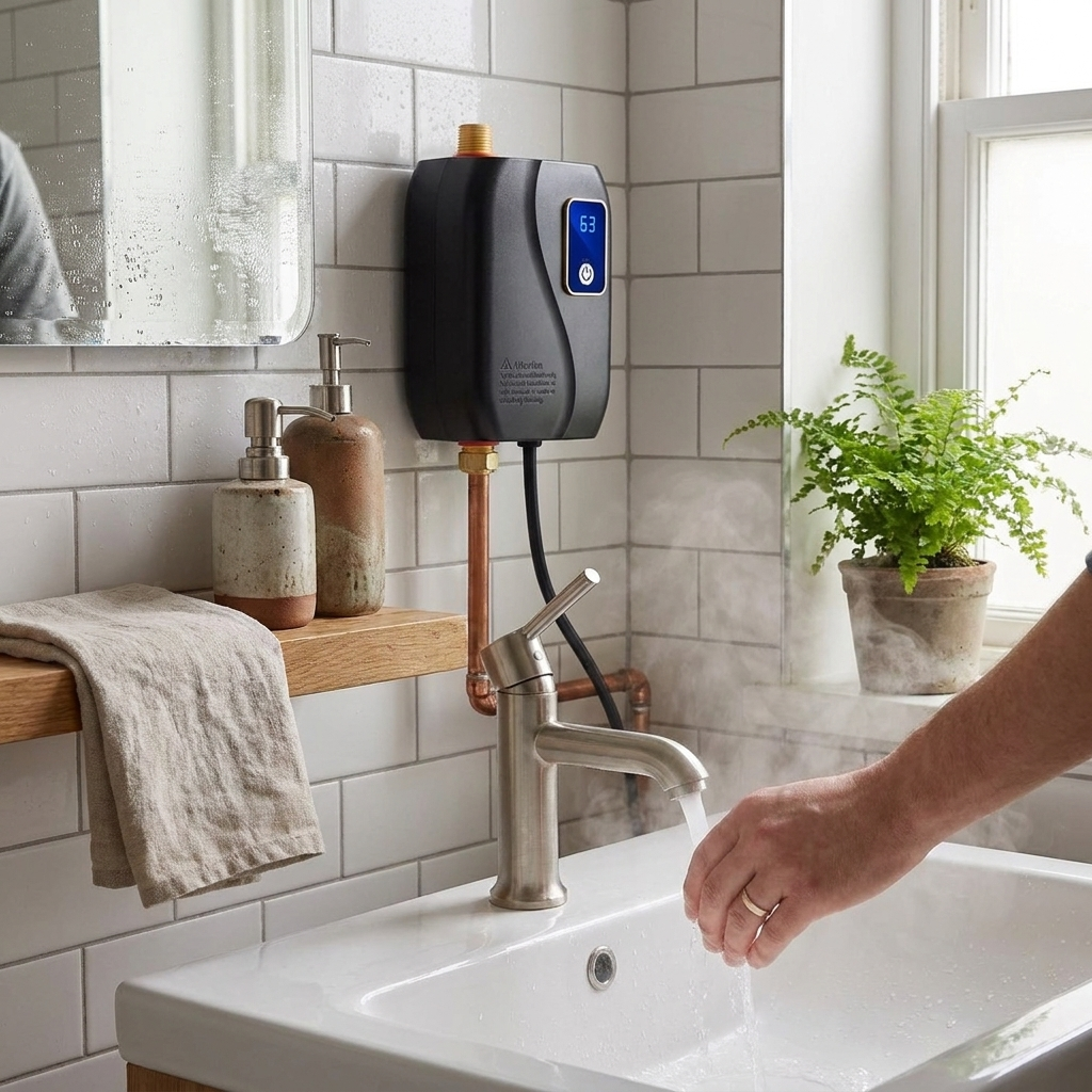 Instant water heater above sink — lifestyle