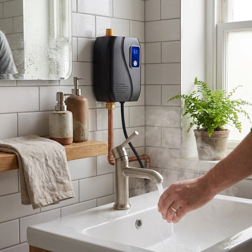 Instant water heater above sink — lifestyle