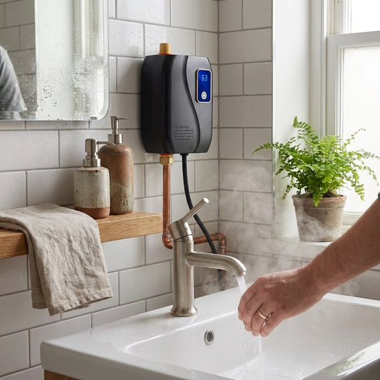 Instant water heater above sink — lifestyle