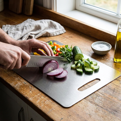 Titanium cutting board with vegetables — lifestyle