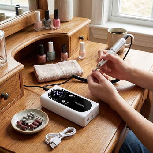 Nail drill in at-home manicure — lifestyle