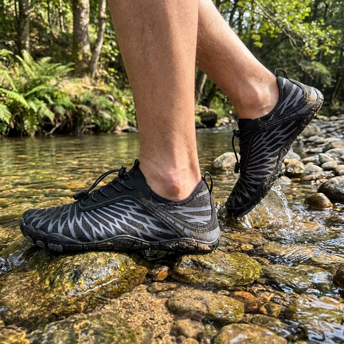 Barefoot water shoes worn on trail — lifestyle
