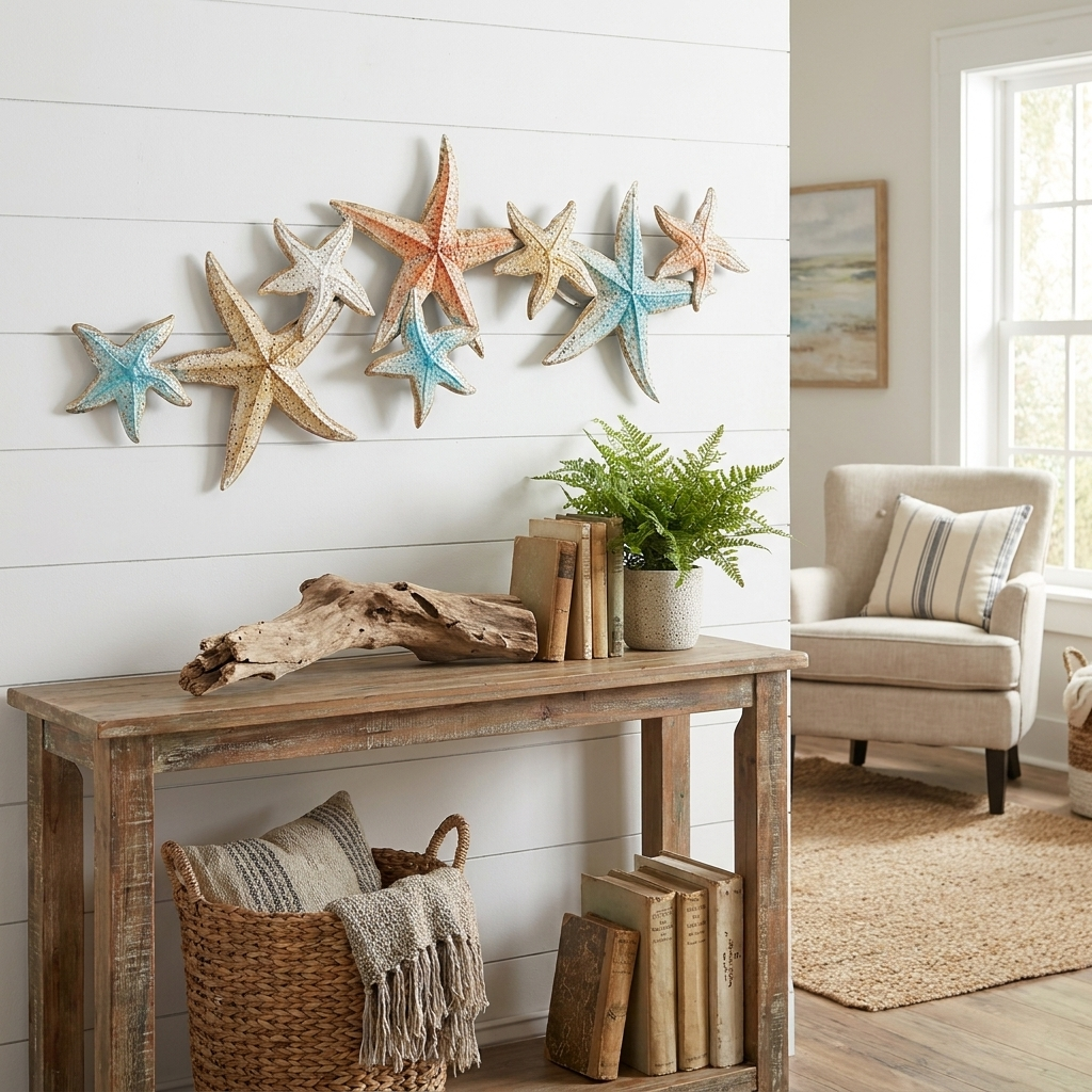 Starfish wall decor in coastal room — lifestyle