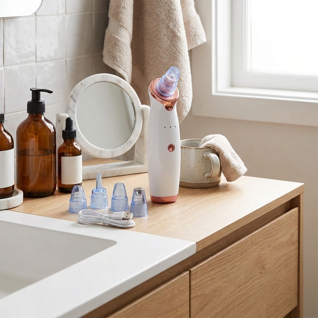 Pore vacuum tool on bathroom vanity — lifestyle