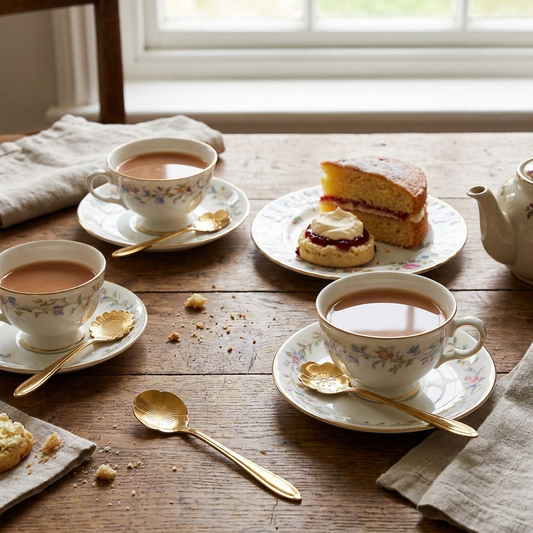 Floral teaspoons on afternoon tea table — lifestyle