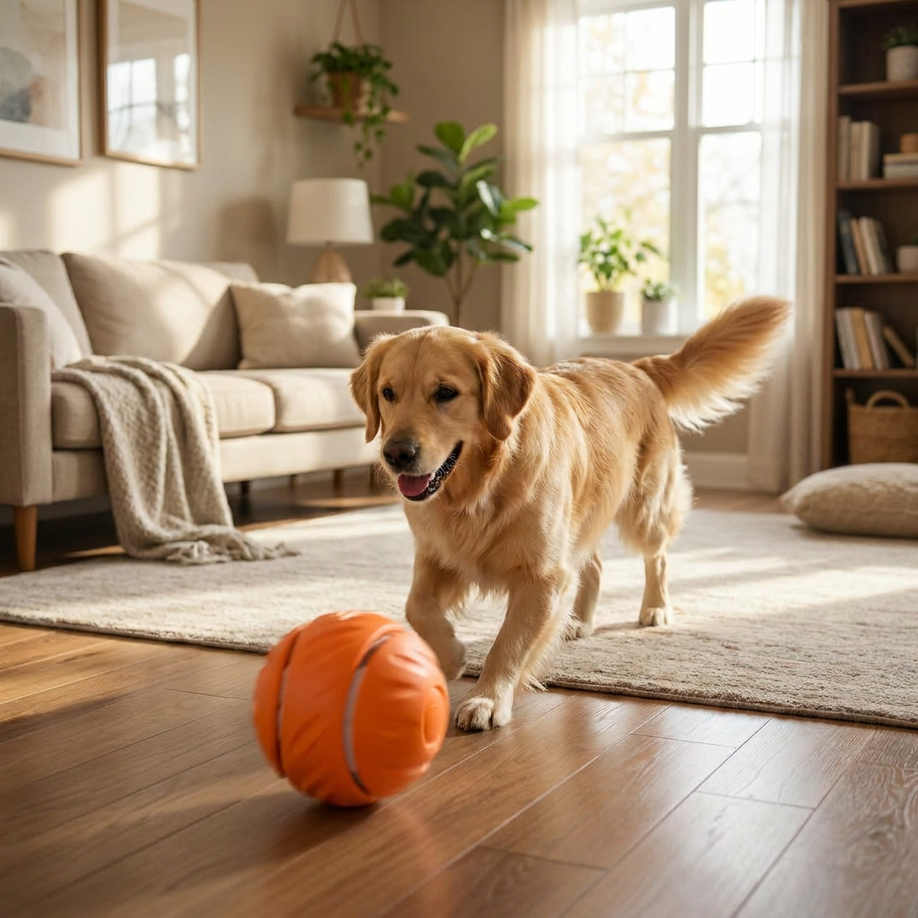 Automatic dog ball with dog playing — lifestyle