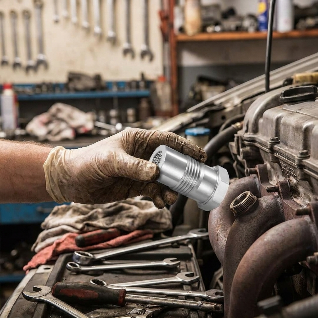 Oxygen sensor adapter in mechanic's hand — lifestyle