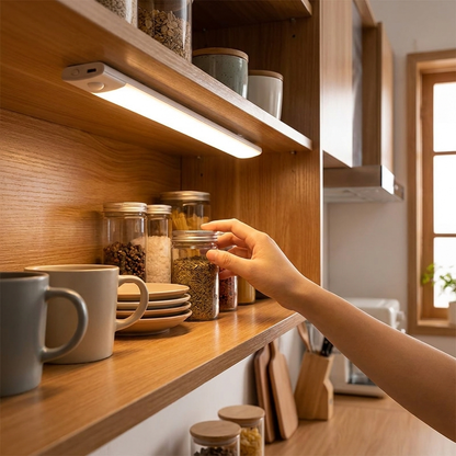 Motion sensor LED light in cabinet — lifestyle