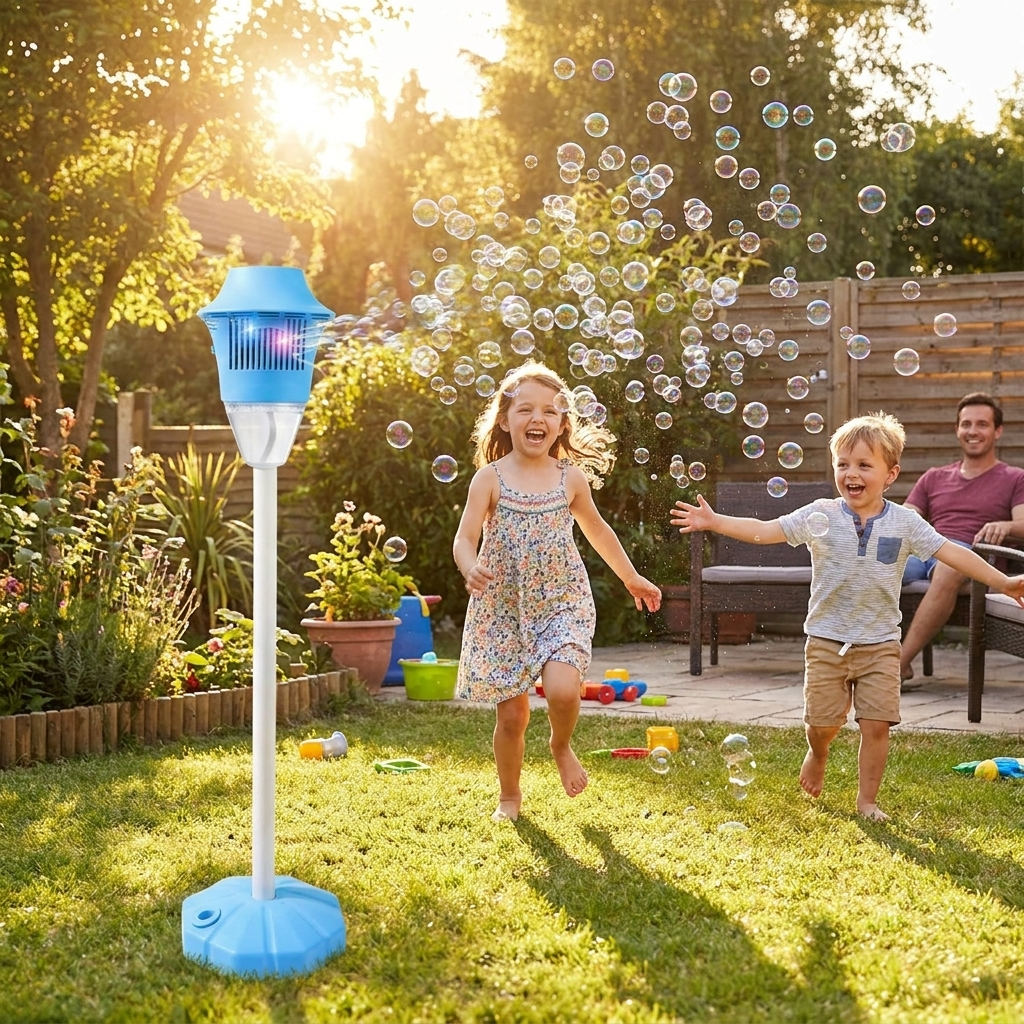 Bubble maker in backyard with kids — lifestyle