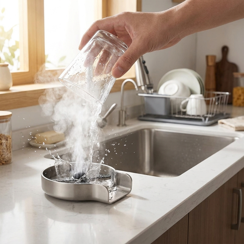 Sink glass rinser rinsing a glass — lifestyle