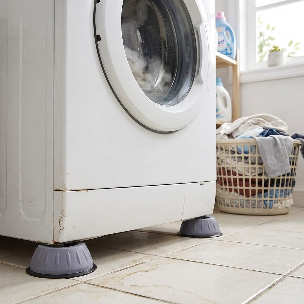 Anti-vibration feet under washing machine — lifestyle
