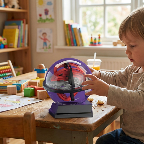 3D maze puzzle ball in child's hands — lifestyle