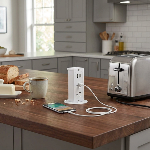 Retractable power outlet on countertop — lifestyle