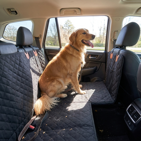 Pet car seat bridge with dog in car — lifestyle