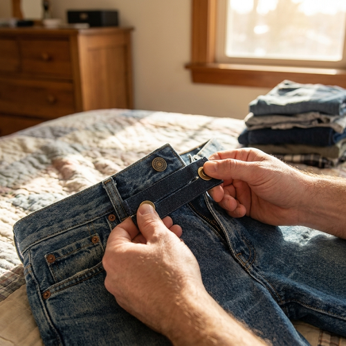 Waistband expander on jeans button — lifestyle