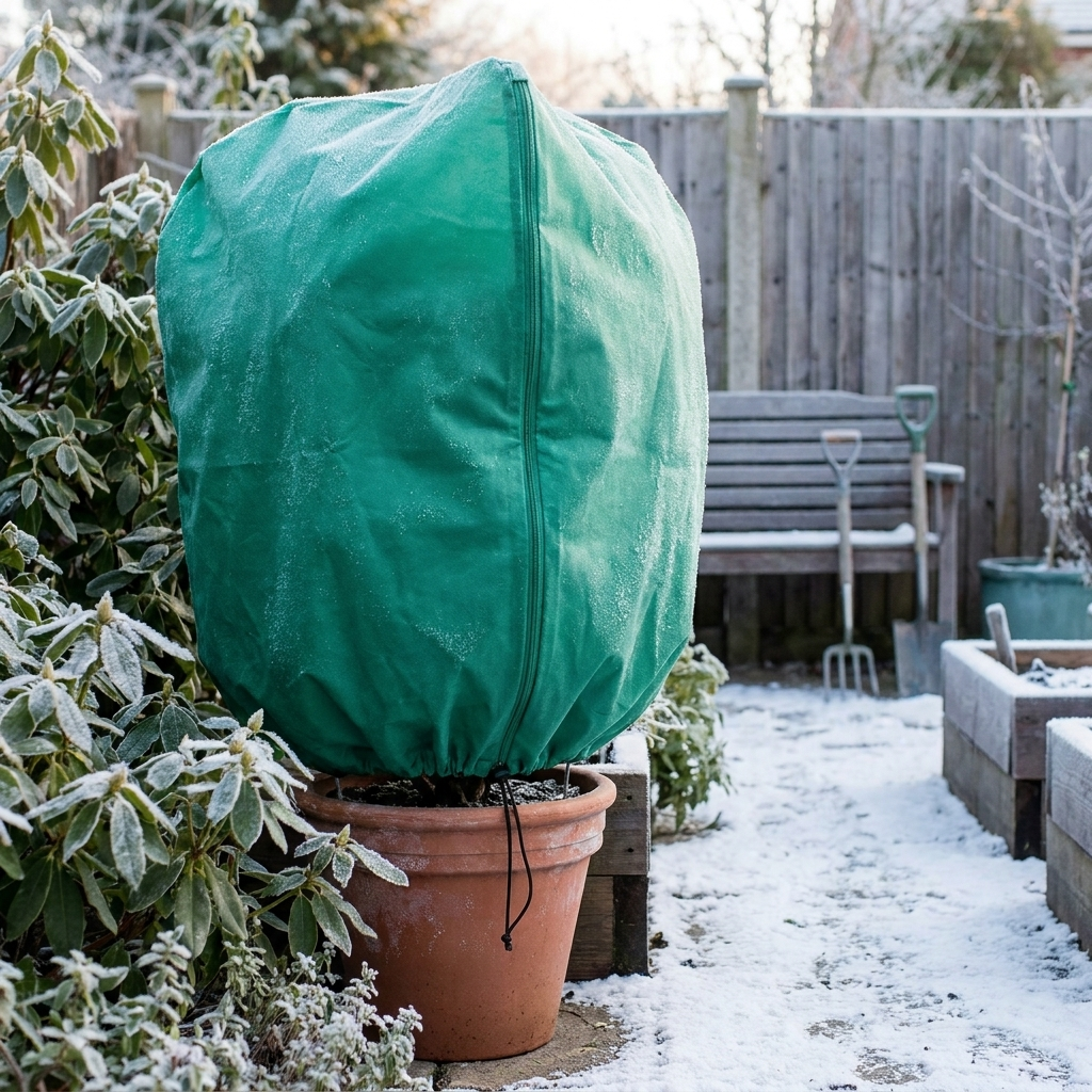 Plant frost cover over garden shrub — lifestyle