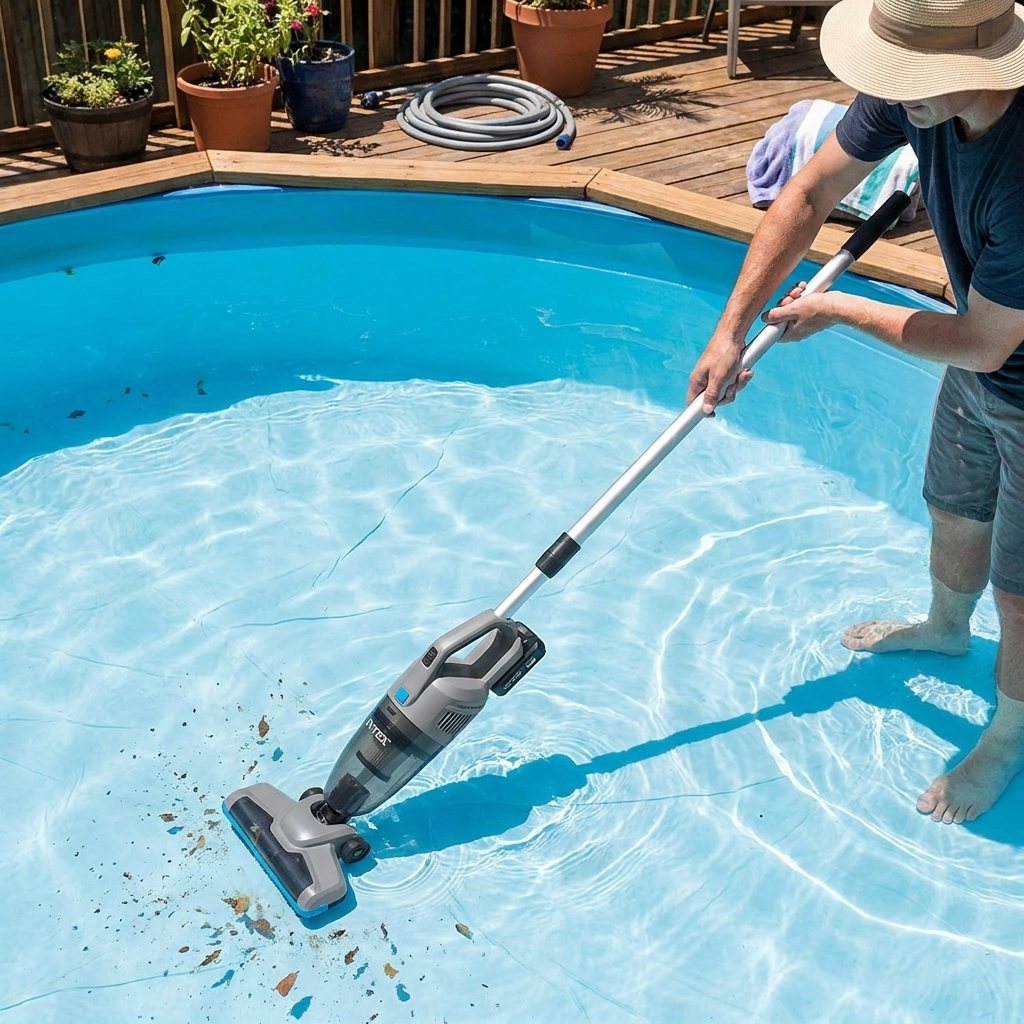 Handheld pool vacuum cleaning pool — lifestyle